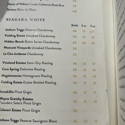 White wine list White wine list
