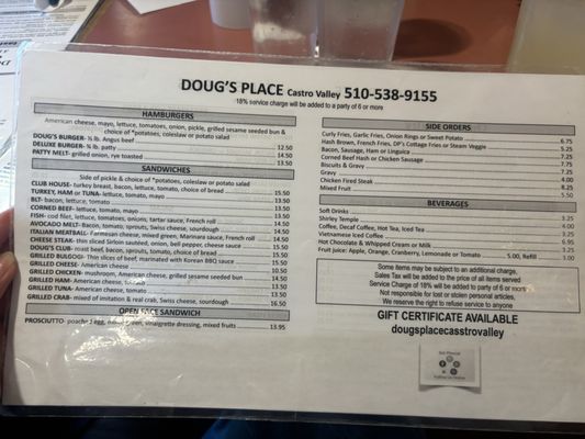 Menu photo 2 Doug's Place Castro Valley, CA Menu photo 2 Doug's Place Castro Valley, CA