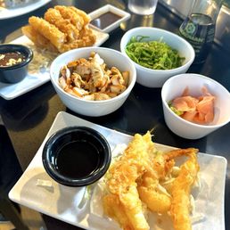 Tempura and panko shrimp apps, squid & seaweed salads, so good!! Tempura and panko shrimp apps, squid & seaweed salads, so good!!