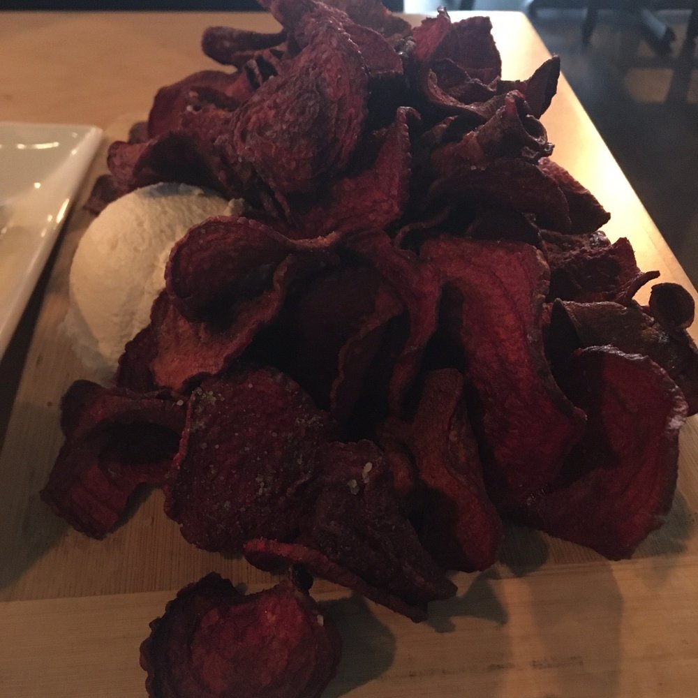 Rae's Bistro - Beet Chips with rosemary sea salt and caramelized onion goat cheese dip - Bistros Near Me - Winnipeg, Manitoba Rae's Bistro - Beet Chips with rosemary sea salt and caramelized onion goat cheese dip - Bistros Near Me - Winnipeg, Manitoba