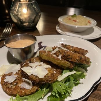The Chalkboard Kitchen + Bar - Fried green tomatoes, orzo side - New American Near Me - Tulsa, Oklahoma The Chalkboard Kitchen + Bar - Fried green tomatoes, orzo side - New American Near Me - Tulsa, Oklahoma