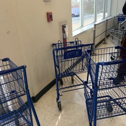 Shopping carts that either don't have moveable wheels or don't have a cart seat where you can put a toddler.