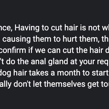 Happiness Grooming - When I suspected his initial shaking was due to being cold from his double-coat, this was their response. - Pet Groomers Near Me - Van Nuys, California Happiness Grooming - When I suspected his initial shaking was due to being cold from his double-coat, this was their response. - Pet Groomers Near Me - Van Nuys, California