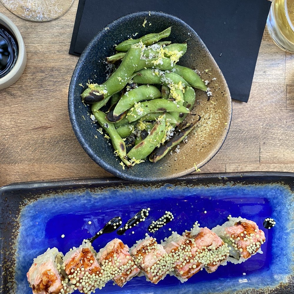 Sushi Lab Rooftop - Matcha crunch roll & charred edamame. - Japanese Near Me - New York, New York