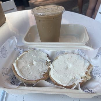 Starship Bagel - Iced vanilla and lavender latte on a salt bagel with my favorites Meyer lemon schmear - Bagels Near Me - Dallas, Texas Starship Bagel - Iced vanilla and lavender latte on a salt bagel with my favorites Meyer lemon schmear - Bagels Near Me - Dallas, Texas