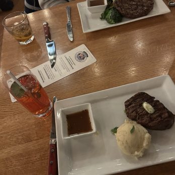 Twin Owls Steakhouse - 10 oz. Ribeye*, 7 oz. Filet Mignon*, House-Mashed Potatoes, Brussel sprouts - Steakhouses Near Me - Estes Park, Colorado Twin Owls Steakhouse - 10 oz. Ribeye*, 7 oz. Filet Mignon*, House-Mashed Potatoes, Brussel sprouts - Steakhouses Near Me - Estes Park, Colorado