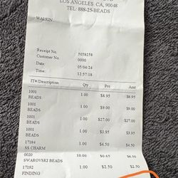Kings Beads - Receipt