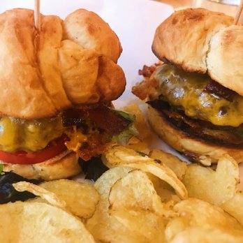 Thornapple Brewing - Bacon cheeseburger sliders with homemade pretzel buns and served with homemade potato chips - Breweries Near Me - Grand Rapids, Michigan