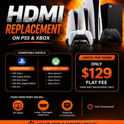 HelpMeRepair.com - No Signal on Your PS5 or Xbox? It Might Be the HDMI Port.
At HelpMeRepair.com, we're offering a limited-time HDMI port replacement special