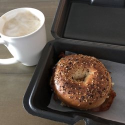 Latte and bagel sandwich