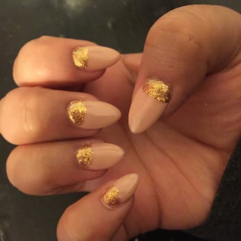 My Spa Lounge - Acrylics with nude gel polish and half-moon glitter polish. Love! - Nail Salons Near Me - Houston, Texas