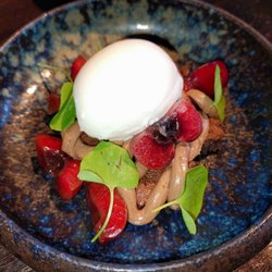 Shelter - Brownie with cherries and yogurt ice cream