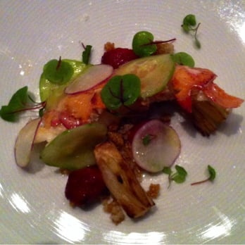 Luce - 2014 Summer Tasting. 4th course. Poached lobster on crunchy quinoa, strawberries, sauted fennel. - Wine Bars Near Me - San Francisco, California Luce - 2014 Summer Tasting. 4th course. Poached lobster on crunchy quinoa, strawberries, sauted fennel. - Wine Bars Near Me - San Francisco, California