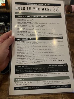 Menu photo 1 Fox’s Hole In The Wall Wilmington, NC