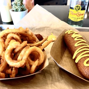 Corn Dog with No Name - The Classic and fries! - Comfort Food Near Me - Dallas, Texas Corn Dog with No Name - The Classic and fries! - Comfort Food Near Me - Dallas, Texas