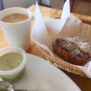 Mon K Patisserie - An Americano pairing with an almond croissant and matcha red bean pudding. - Coffee & Tea Near Me - Toronto, Ontario Mon K Patisserie - An Americano pairing with an almond croissant and matcha red bean pudding. - Coffee & Tea Near Me - Toronto, Ontario