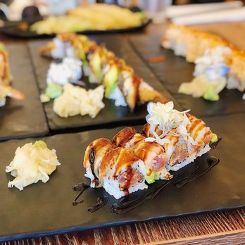 Chinese BBQ - Pink Lady Special. Shrimp tempura, spicy tuna, avocado wrapped with soy paper, topped with eel sauce and spicy mayo. - Chinese Near Me - Plano, Texas Chinese BBQ - Pink Lady Special. Shrimp tempura, spicy tuna, avocado wrapped with soy paper, topped with eel sauce and spicy mayo. - Chinese Near Me - Plano, Texas