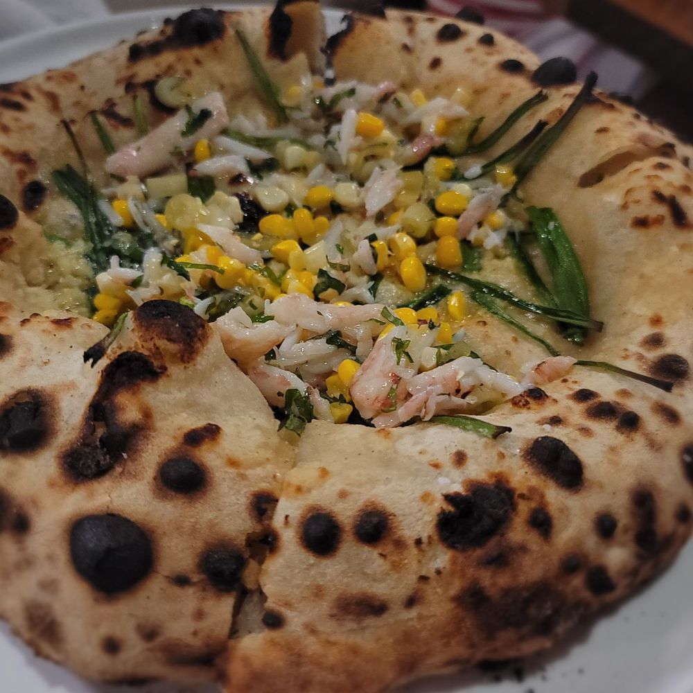 Si Cara - Corn pizza with crab meat and spring onion - Pizza Near Me - Cambridge, Massachusetts Si Cara - Corn pizza with crab meat and spring onion - Pizza Near Me - Cambridge, Massachusetts