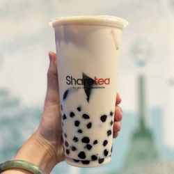 Sharetea - Green Milk Tea with boba and grass jelly