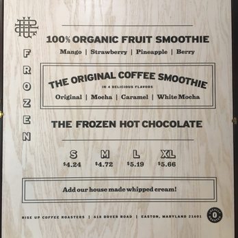 Rise Up Coffee - Frozen drink menu a la "Frappuccino" - Coffee & Tea Near Me - Salisbury, Maryland