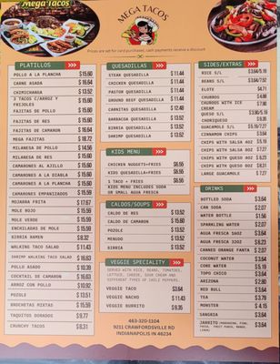 Menu photo 1 Mega Tacos Indianapolis, IN Menu photo 1 Mega Tacos Indianapolis, IN