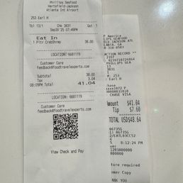 My receipt for today's visit
