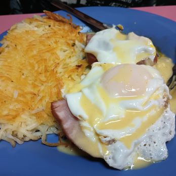 Legends Cafe - Eggs Benedict breakfast special with a side of Hash Browns - Cafes Near Me - Council Bluffs, Iowa
