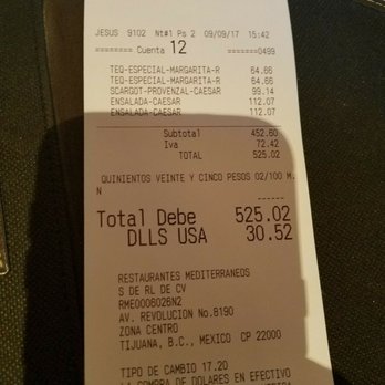 Restaurante Caesar's - Bill for 2 Margaritas, an appetizer and 2 Caesar salads. $30.52 cents??!? Sheeeeeeiiiiittt!! You ain't gotta tell me twice!! - Salad Near Me - Tijuana, BCN
