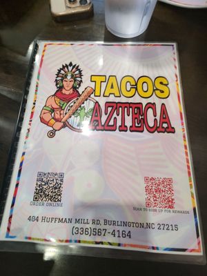 Menu photo 1 Tacos Azteca Burlington, NC