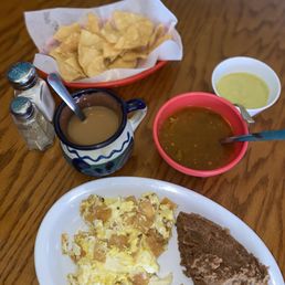 Migas Special with beans and potatoes. Migas Special with beans and potatoes.