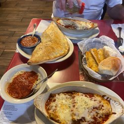 Joe's Pizza & Pasta - Full dinner with eggplant parm, calzone, free bread, and pasta trio