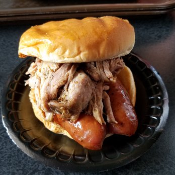 Ted's Bar-B-Q - The Double with pulled pork and sausage - Barbeque Near Me - Madison, Alabama Ted's Bar-B-Q - The Double with pulled pork and sausage - Barbeque Near Me - Madison, Alabama