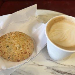 Cheddar chive biscuit and single shot cappuccino