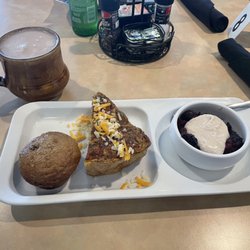 Caffe Tlazo - Quiche, berries n cream, & bran muffin; Harvest Moon mocha