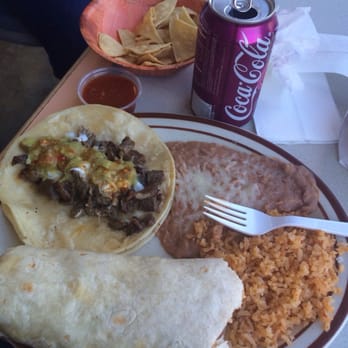 Gabby's Taqueria - I got the number 4. Which comes with a burrito any kind of meat and a huge taco. Comes with a free drink in chips for only $9!! - Mexican Near Me - San Jose, California