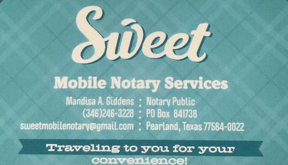 SWEET MOBILE NOTARY SERVICES Request a Quote Houston, Texas