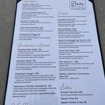Valenzano Winery - Menu - Wineries Near Me - Shamong, New Jersey