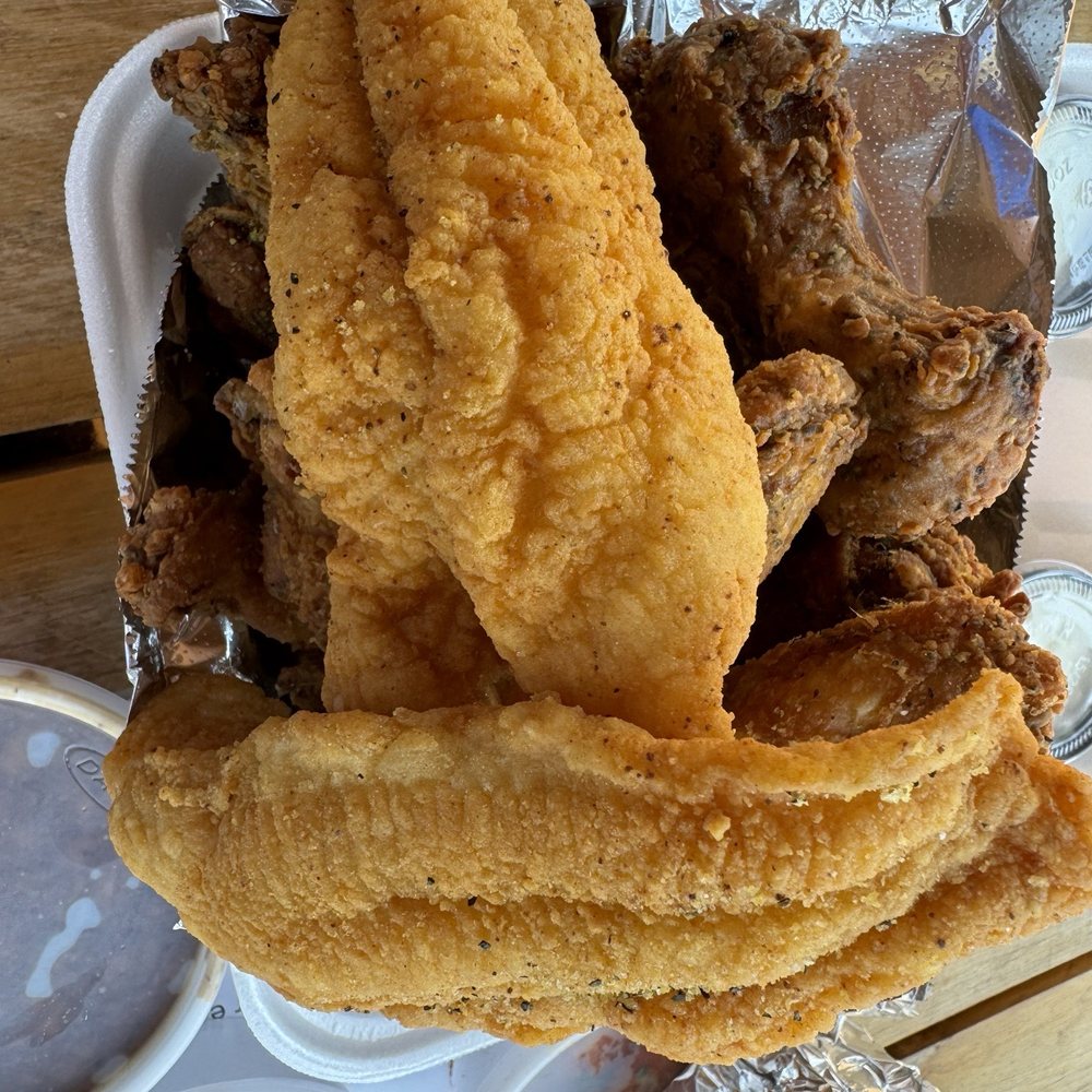 Kee's Loaded Kitchen - Fish and chicken--Part of the LOADED EVERYTHING plate--August 2024 - Comfort Food Near Me - Portland, Oregon