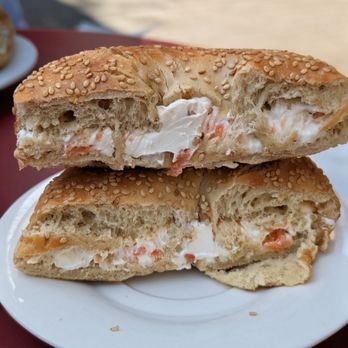 Babes Bagels & Beans - Salmon spread on a sesame seed bagel. Mmmmm! - Coffee & Tea Near Me - Corning, New York Babes Bagels & Beans - Salmon spread on a sesame seed bagel. Mmmmm! - Coffee & Tea Near Me - Corning, New York