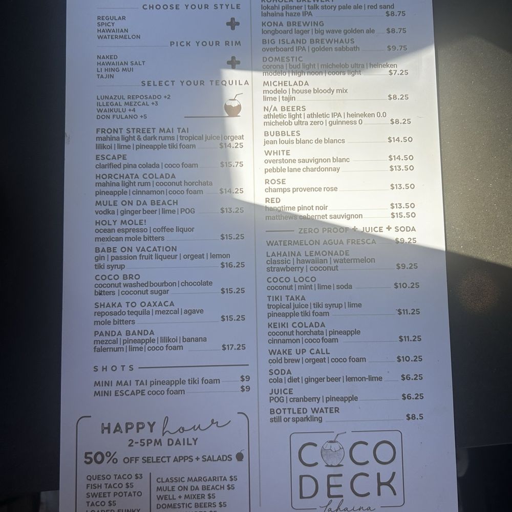 Coco Deck - Menu - Mexican Near Me - Lahaina, Hawaii