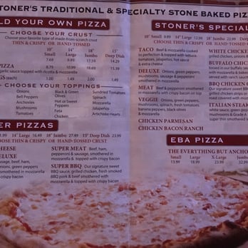 Stoner's Pizza Joint - Pizza section of the menu - Chicken Wings Near Me - North Charleston, South Carolina