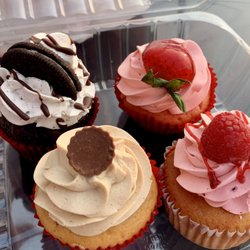 The Mayflower Bakery - Oreo Cupcake, Raspberry cupcake, Strawberry Cupcake, Peanut butter cupcake