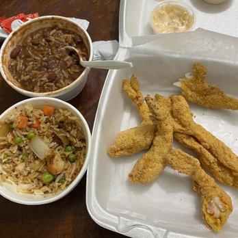 Fish & Chicks - 2 piece Fried Platter catfish n shrimp with red beans n rice and shrimp fried rice. - Seafood Near Me - Cypress, Texas Fish & Chicks - 2 piece Fried Platter catfish n shrimp with red beans n rice and shrimp fried rice. - Seafood Near Me - Cypress, Texas