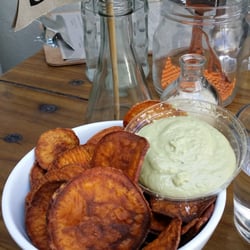 Veggie Patch Diner - Sweet potato chips with vegan basil mayo