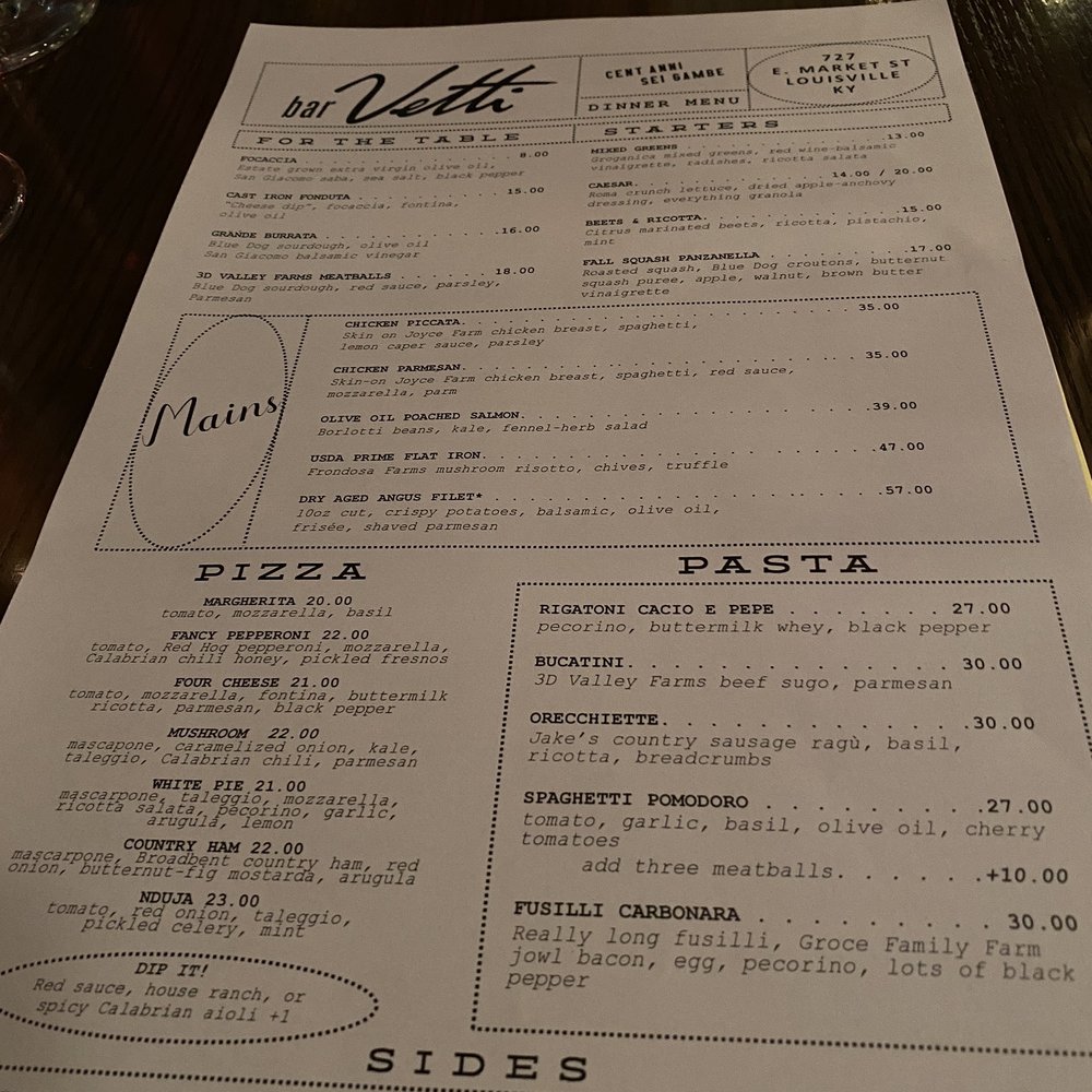 bar Vetti - Menu - Italian Near Me - Louisville, Kentucky