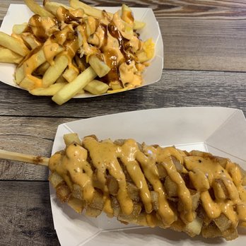 Krazy Dog - Potato dog w/ mozzarella and sausage filling and side of Krazy fries - Korean Near Me - Cypress, Texas