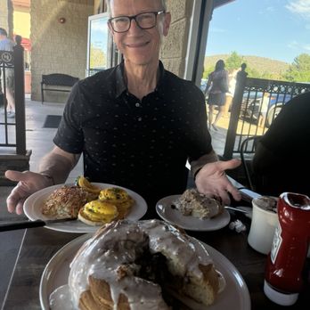 Red Rock Cafe - 3lb cinnamon roll, classic Eggs Benedict, hot chocolate and orange juice. - Breakfast & Brunch Near Me - Sedona, Arizona Red Rock Cafe - 3lb cinnamon roll, classic Eggs Benedict, hot chocolate and orange juice. - Breakfast & Brunch Near Me - Sedona, Arizona