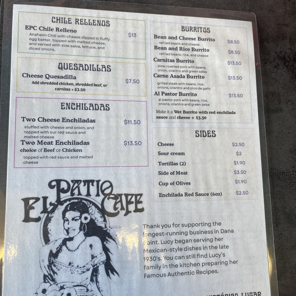 El Patio Cafe - Menu - Mexican Near Me - Capistrano Beach, California
