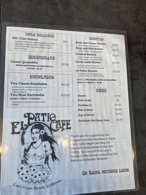 Menu photo 1 El Patio Cafe Capistrano Beach, CA