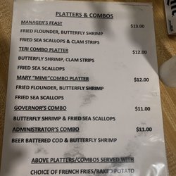Moose Lodge - Platters and combos menu on seafood night (Fridays)